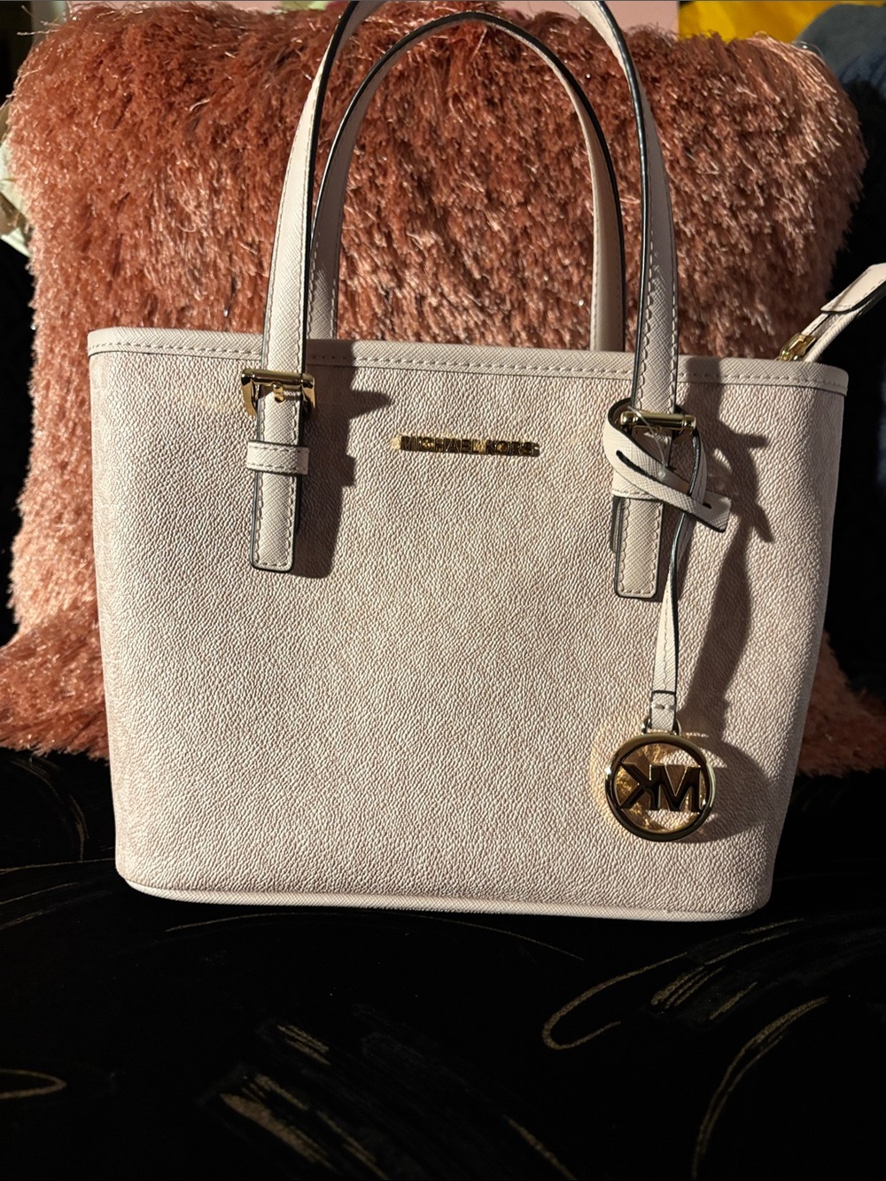 Michael Kors Pale Pink Leather Jet Set Tote Bag
